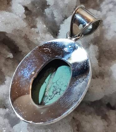 pendentif ethnique en argent et turquoise tibétaine