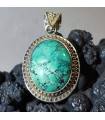 pendentif ethnique en argent et turquoise tibétaine