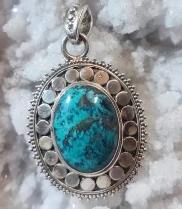 Pendentif argent pierre de turquoise naturelle