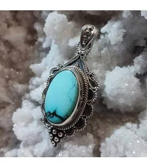 Pendentif Shanta-Vidya – Argent 925 & Turquoise Tibétaine