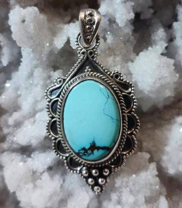 Pendentif argent turquoise bleue tibétaine Shantilight