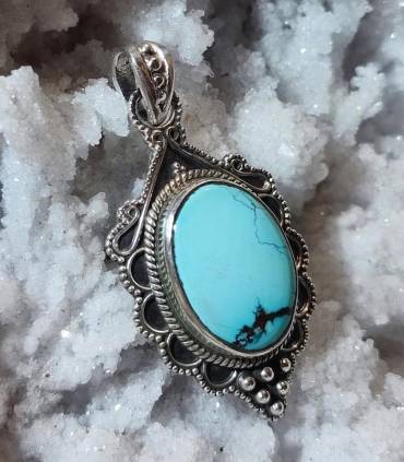 Pendentif argent turquoise bleue tibétaine Shantilight