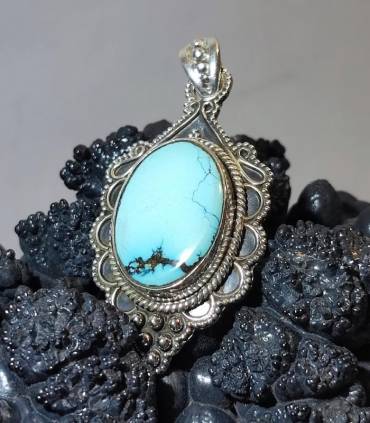 Pendentif argent turquoise bleue tibétaine Shantilight