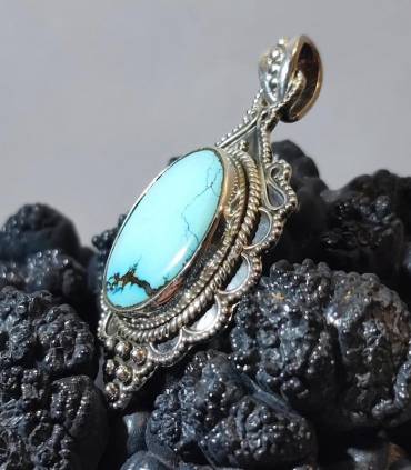 Pendentif argent turquoise bleue tibétaine Shantilight