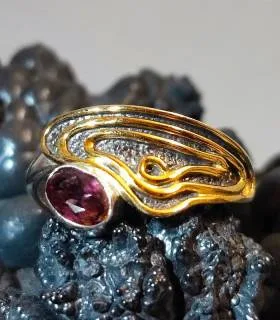 Bague argent laiton vintage pierre naturelle de grenat