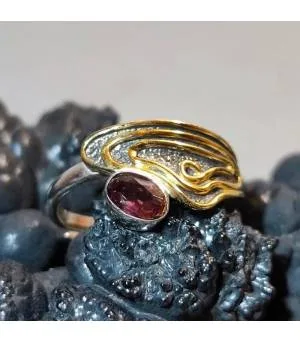 Bague argent laiton vintage pierre naturelle de grenat