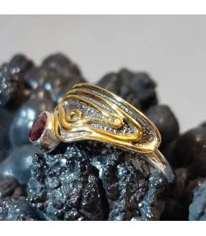 Bague argent laiton vintage pierre naturelle de grenat