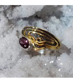Bague argent laiton vintage pierre naturelle de grenat