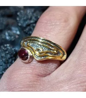 Bague argent laiton vintage pierre naturelle de grenat