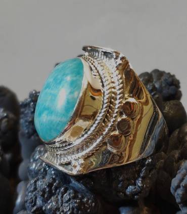 Bague ethnique en argent et pierre naturelle d'Amazonite