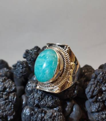 Bague ethnique en argent et pierre naturelle d'Amazonite