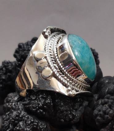 Bague ethnique en argent et pierre naturelle d'Amazonite