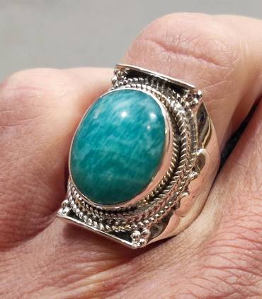 Bague ethnique en argent et pierre naturelle d'Amazonite