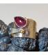 Bague argent laiton bijoux vintage et pierre naturelle grenat.