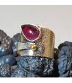 Bague argent laiton bijoux vintage et pierre naturelle grenat.