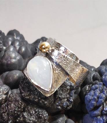 Bague argent laiton bijoux vintage et pierre naturelle pierre de lune.