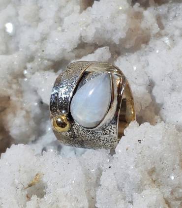 Bague argent laiton bijoux vintage et pierre naturelle pierre de lune.