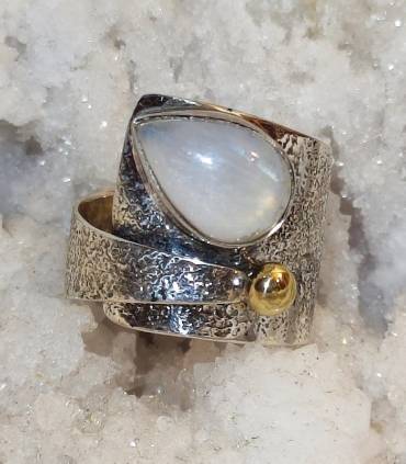 Bague argent laiton bijoux vintage et pierre naturelle pierre de lune.