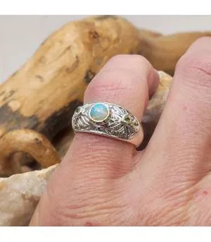 Bague argent style ancien pierres naturelles opale et tourmaline.