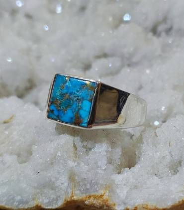 Bague chevalière homme argent turquoise naturelle