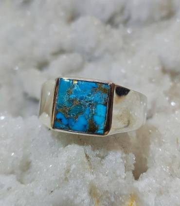 Bague chevalière homme argent turquoise naturelle