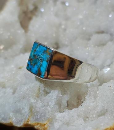 Bague chevalière homme argent turquoise naturelle