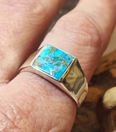 Bague chevalière homme argent turquoise naturelle