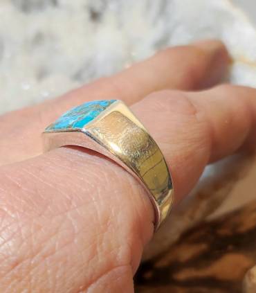 Bague chevalière homme argent turquoise naturelle