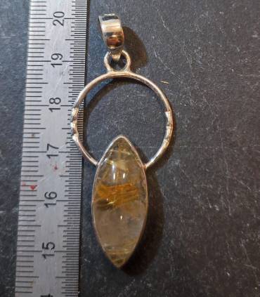 Pendentif ethnique en argent et quartz rutilé doré