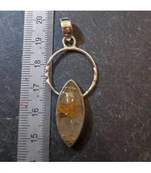 Pendentif ethnique en argent et quartz rutilé doré