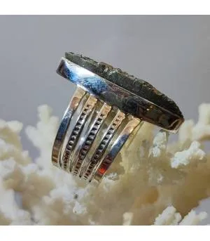bague ethnique argent pierre naturelle de pyrite
