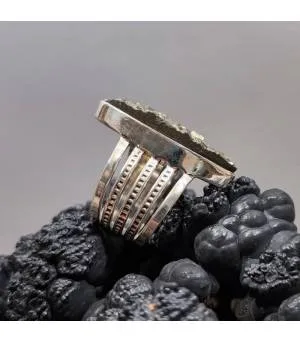 bague ethnique argent pierre naturelle de pyrite