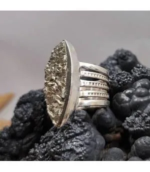 bague ethnique argent pierre naturelle de pyrite