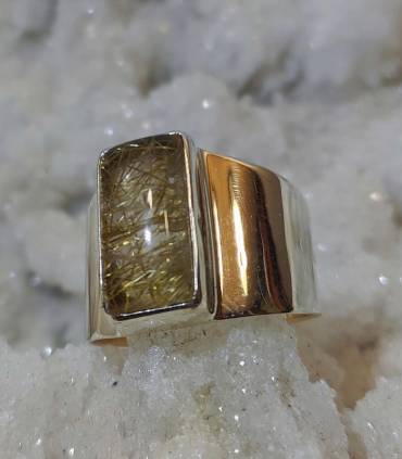 bague argent pierre naturelle de quartz rutilé doré