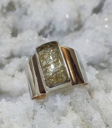 bague argent pierre naturelle de quartz rutilé doré