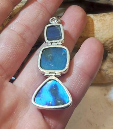 pendentif triptik en argent et pierres naturelles de labradorite