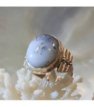 Bague aviateur argent agate dendritique