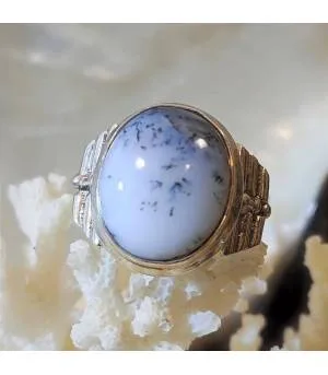 Bague aviateur argent agate dendritique