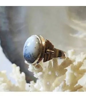Bague aviateur argent agate dendritique
