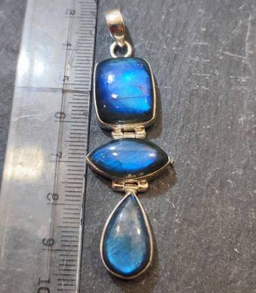 Pendentif ethno triptik argent et labradorite