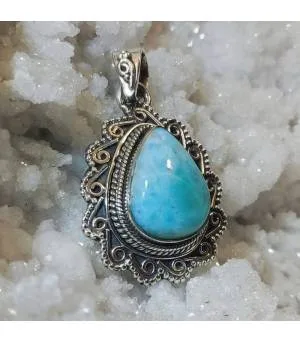 Pendentif ethnique argent pierre naturelle larimar
