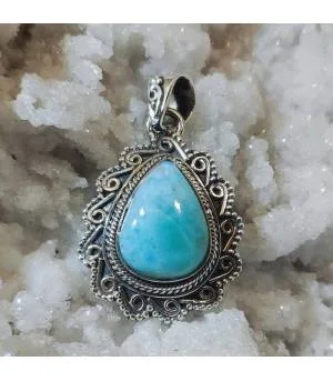 Pendentif ethnique argent pierre naturelle larimar