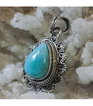 Pendentif ethnique argent pierre naturelle larimar