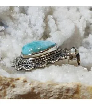 Pendentif ethnique argent pierre naturelle larimar
