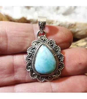 Pendentif ethnique argent pierre naturelle larimar