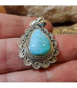 Pendentif ethnique argent pierre naturelle larimar