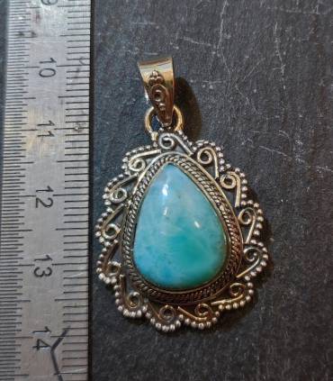 Pendentif ethnique en argent et pierre naturelle de LARIMAR