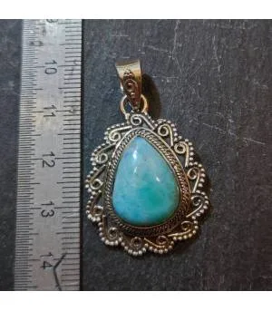Pendentif ethnique argent pierre naturelle larimar