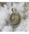 Pendentif ethnique chic en argent et quartz rutilé doré.