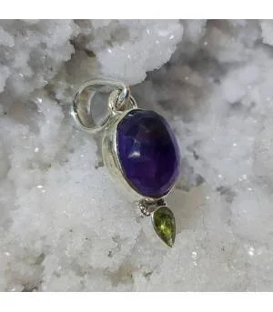 Pendentif argent pierres naturelles améthyste et péridot